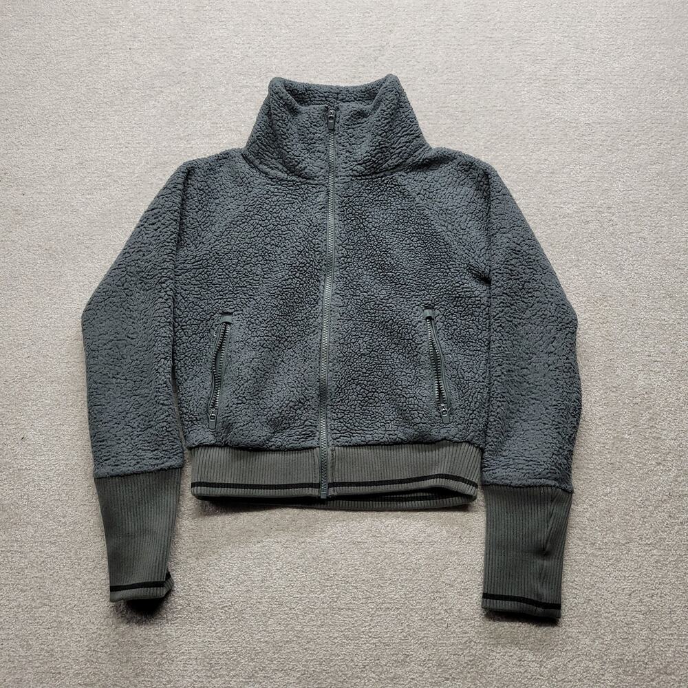 Athleta Women’s XXS Gray Sherpa Fleece Full Zip Jacket High Collar Cozy